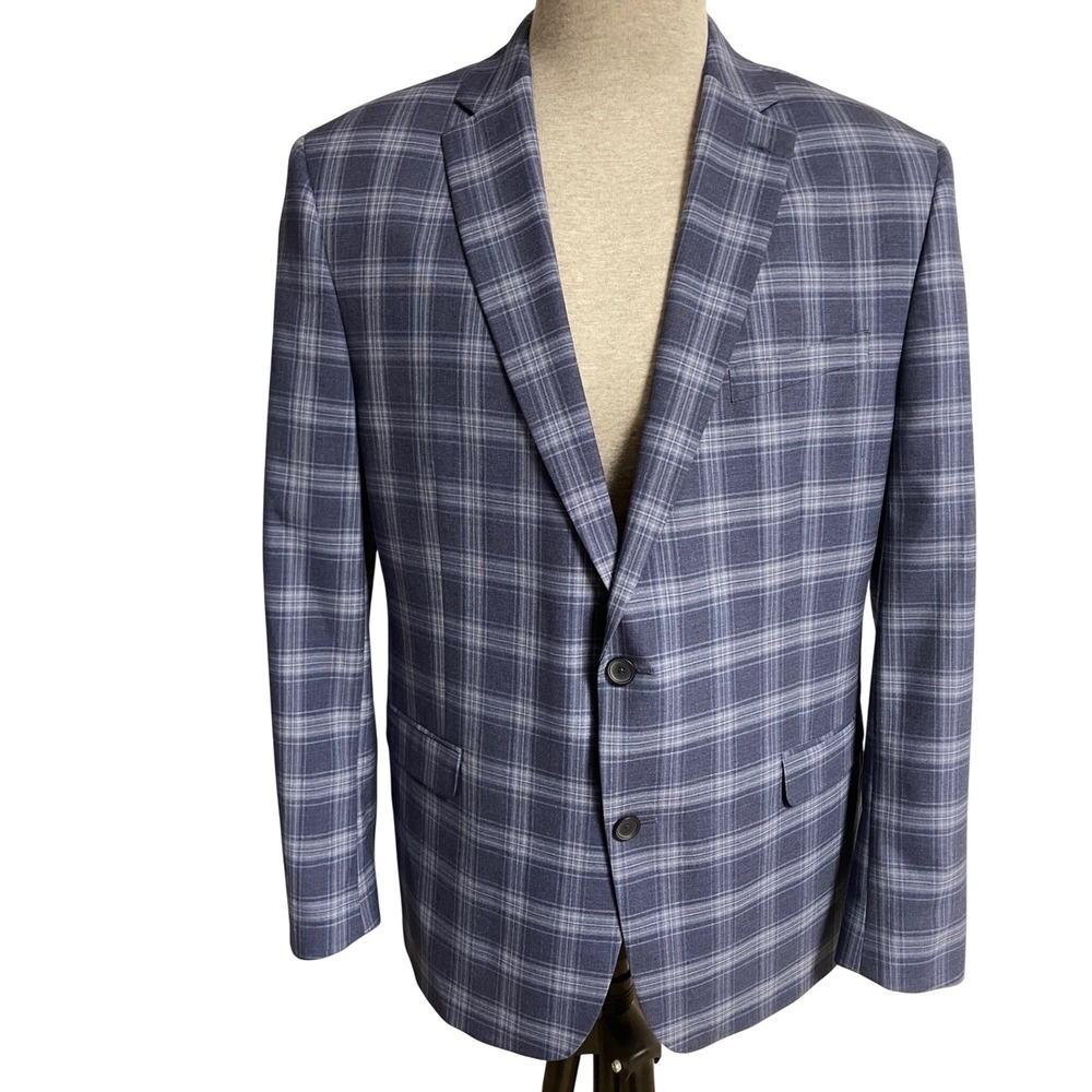 Bar III Slim Fit Blue Plaid Men's 46R